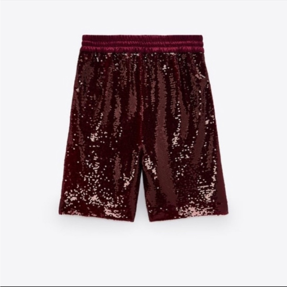 Zara High Waisted Sequin Shorts Burgundy Size XS - Picture 7 of 11